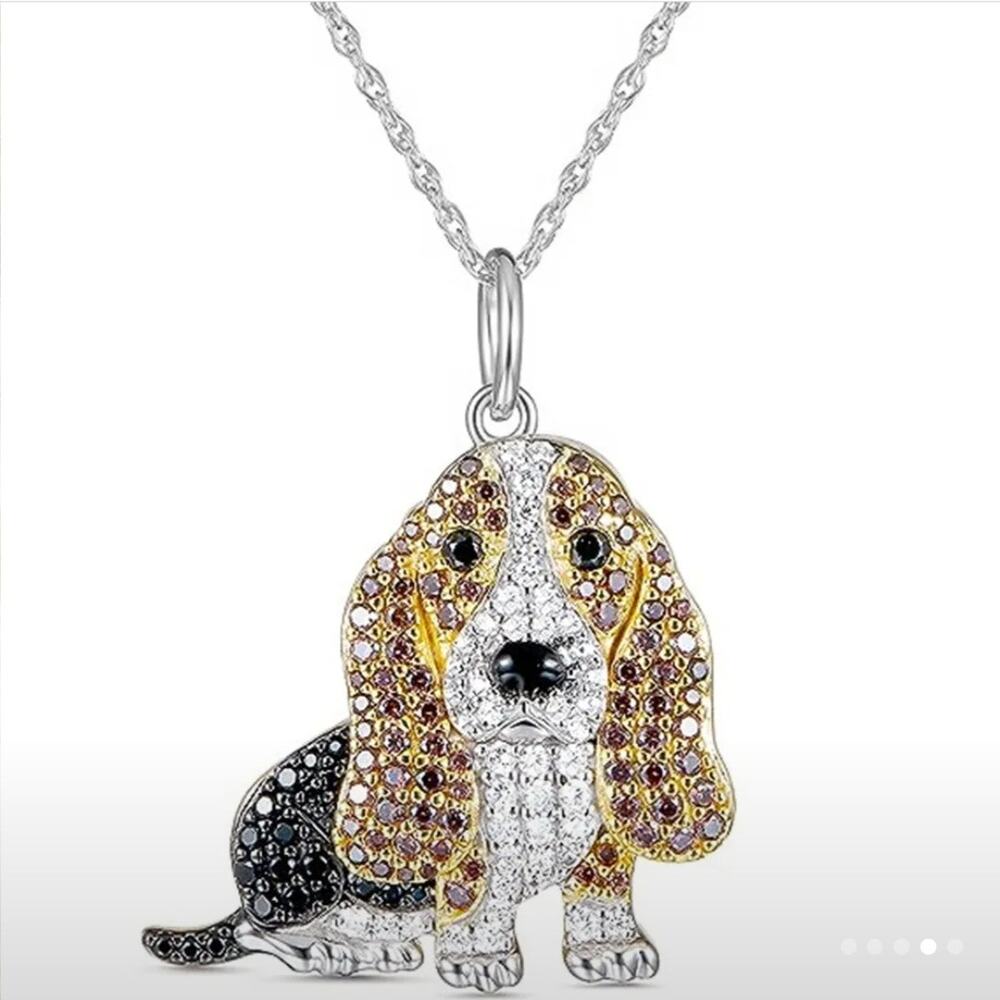 Bassette Hound Necklace 19" Dainty Silver Tone Chain Dog Pet Puppy Fur Baby Gift